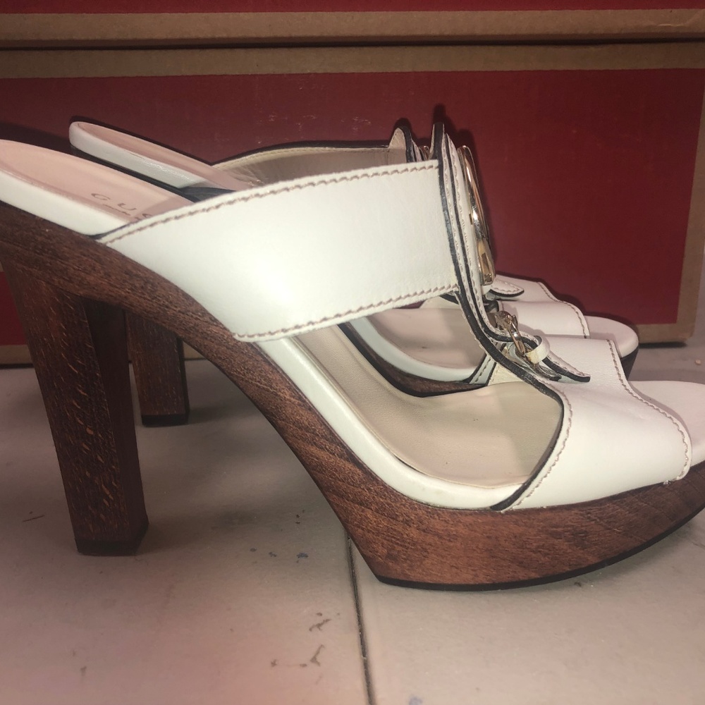 Gucci Saddle Leather 1973 Logo High Heel Platform